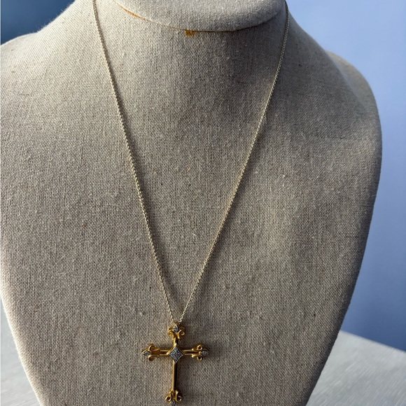 Elegant Gold and Silver Cross Pendant Necklace - Picture 2 of 7